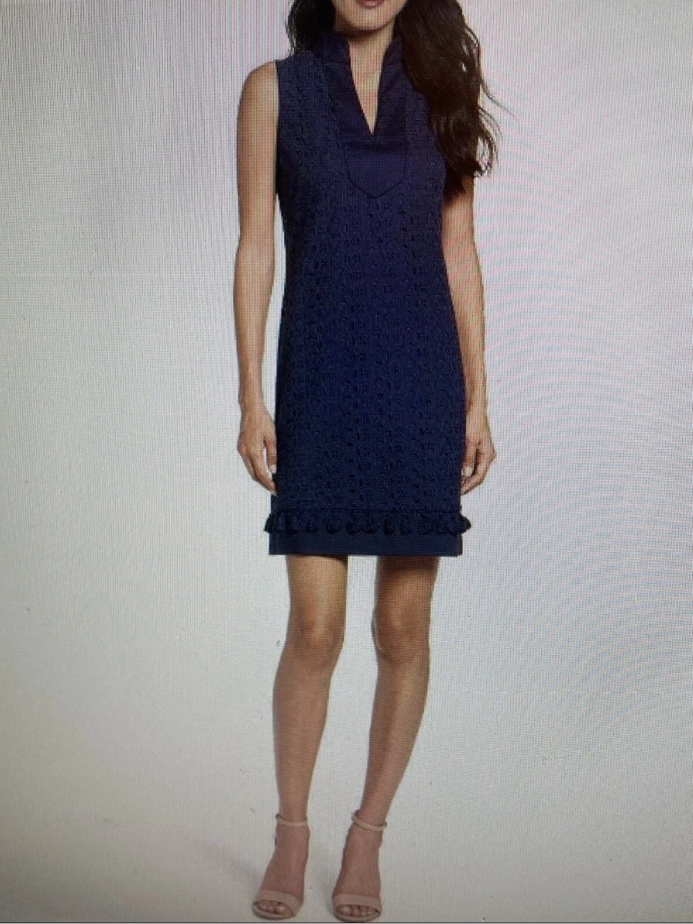 EUC Eliza J Sleeveless Navy Eyelet Shift Dress with Tassles Size 6 Preppy